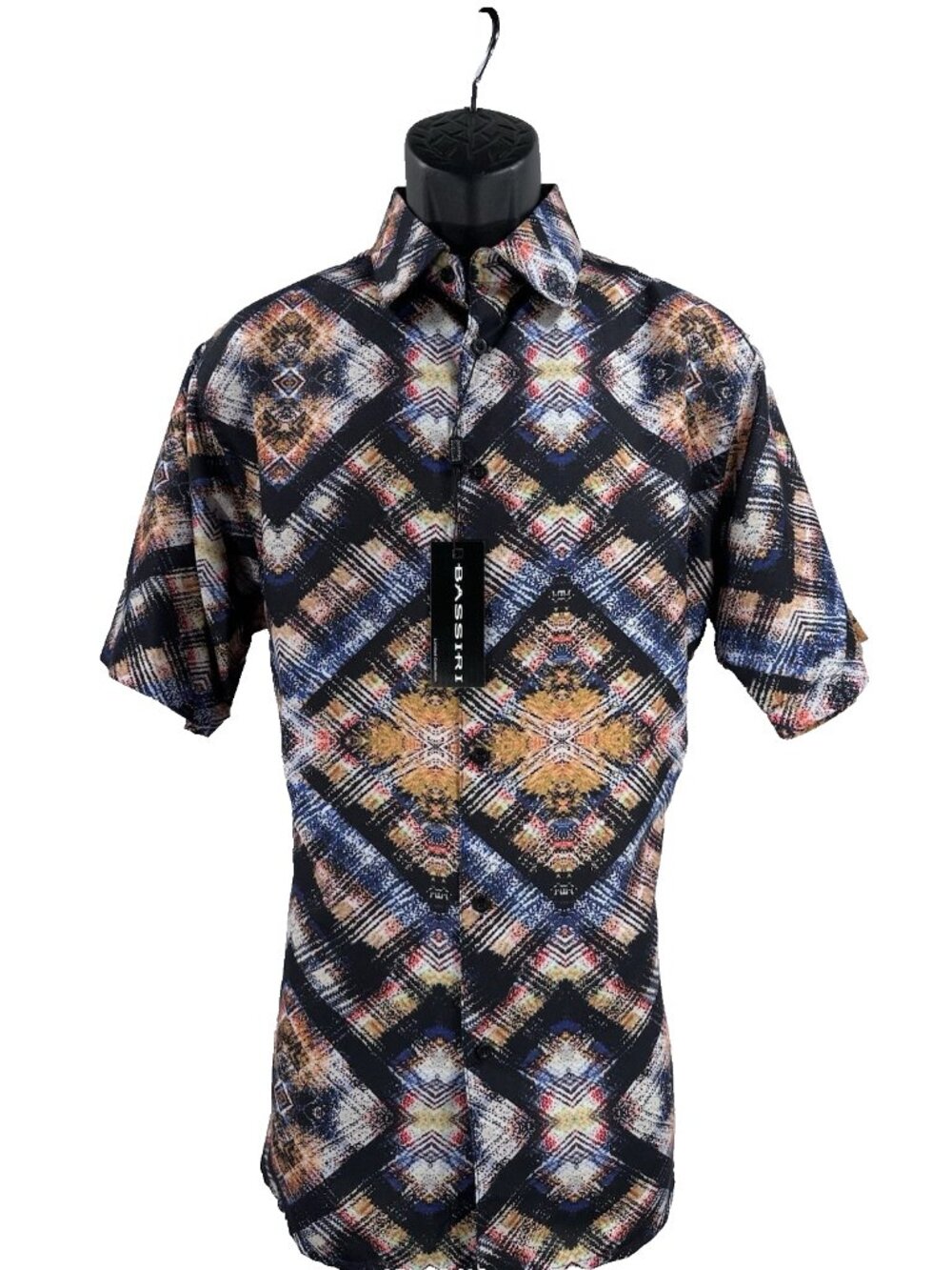 Bassiri Casual Button-Down Shirt Orange Black Navy Green Red Short Sleeves Men